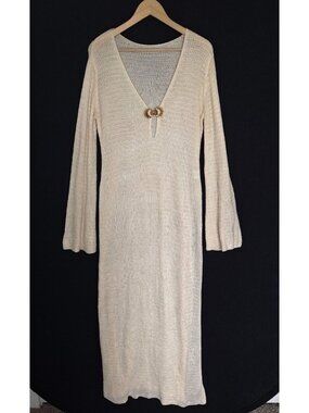 💙 Musera Cream Knit Cover Up Maxi Dress Long Sleeve Size L Beach Swim Coverup